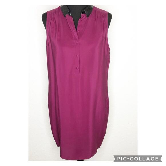 Amanda Uprichard Dresses & Skirts - Amanda Uprichard magenta purple black faux leather collar silk dress size Medium